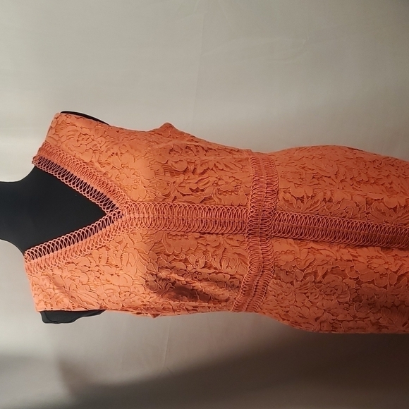 LACE SHEATH Orange Dress V neckline Size 14 - Picture 10 of 14